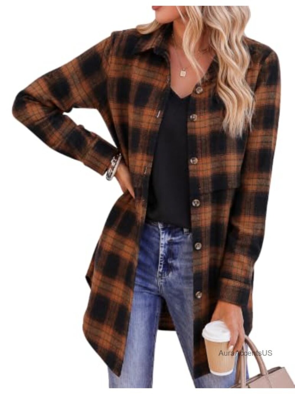 Women's Flannel Shirt Long Sleeve Plaid Button Down Casual Tops